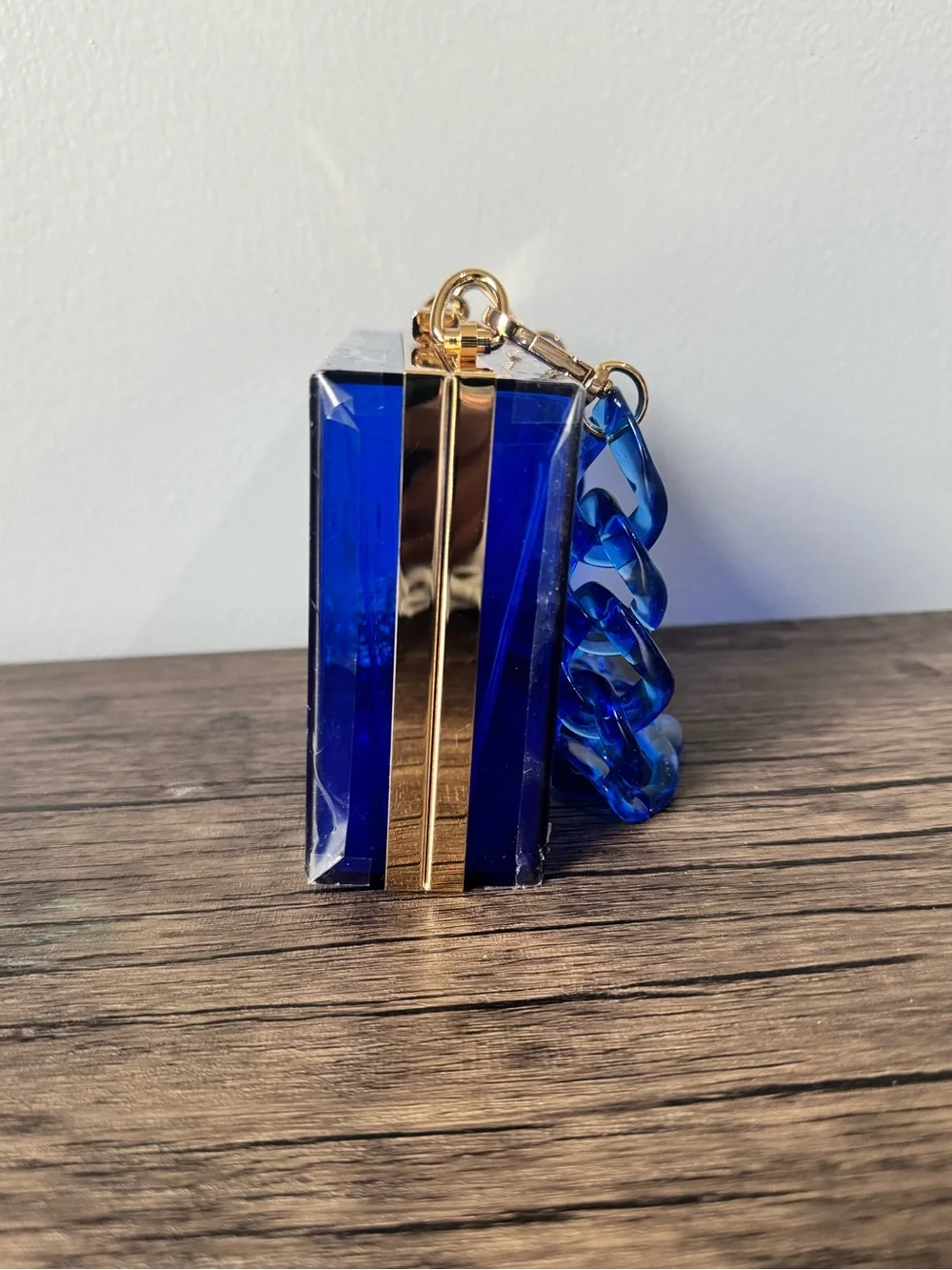 Blue Acrylic Stadium Concert Clear Box Clutch with Chain Handle